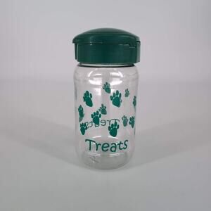 World Kitchen Snapware Plastic Pet Treat Canister with Green Paw Design - VGUC